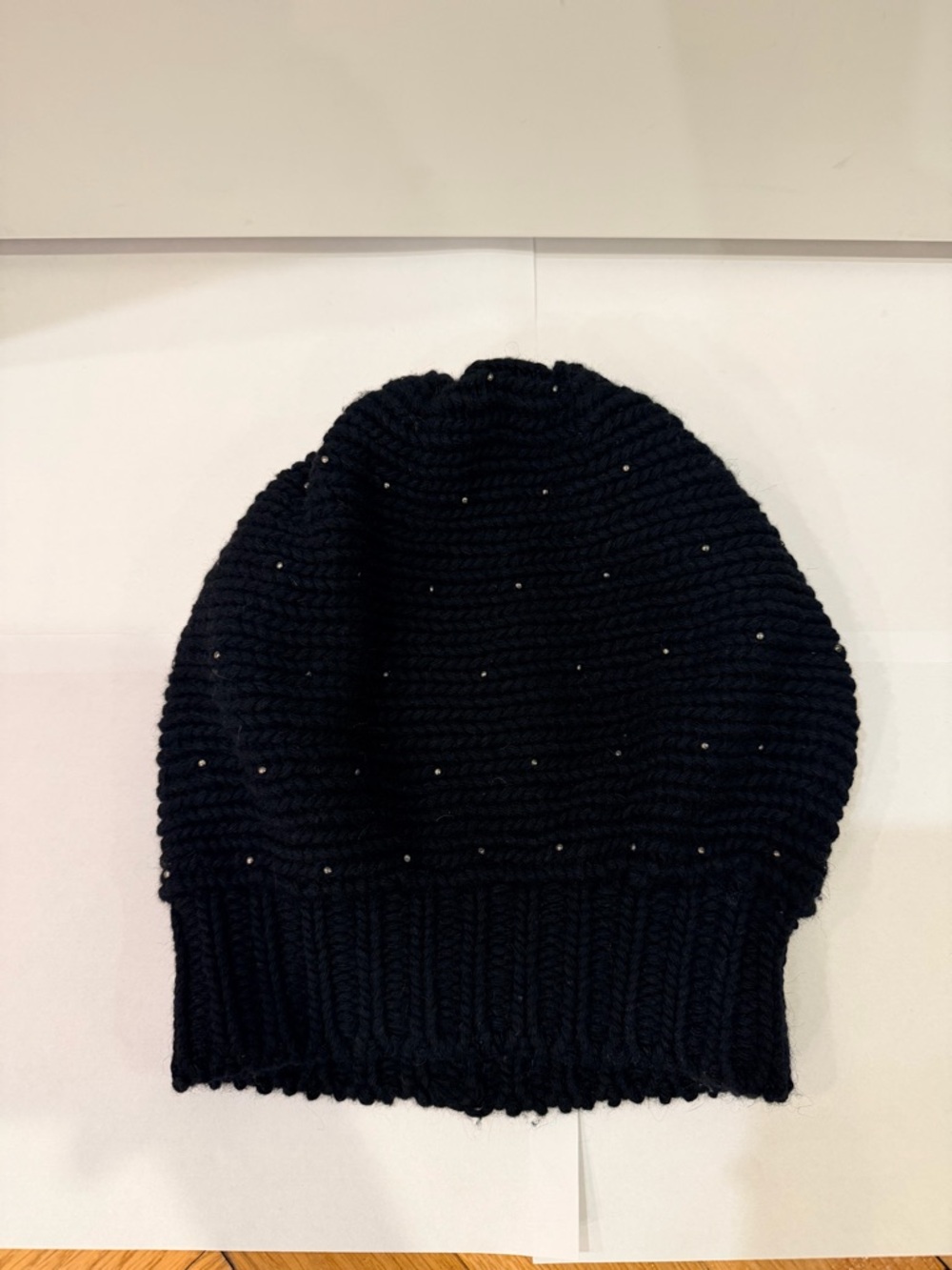Kenneth Cole Wool Beanie OS – Black, Sparkle Detail, Chunky Knit
